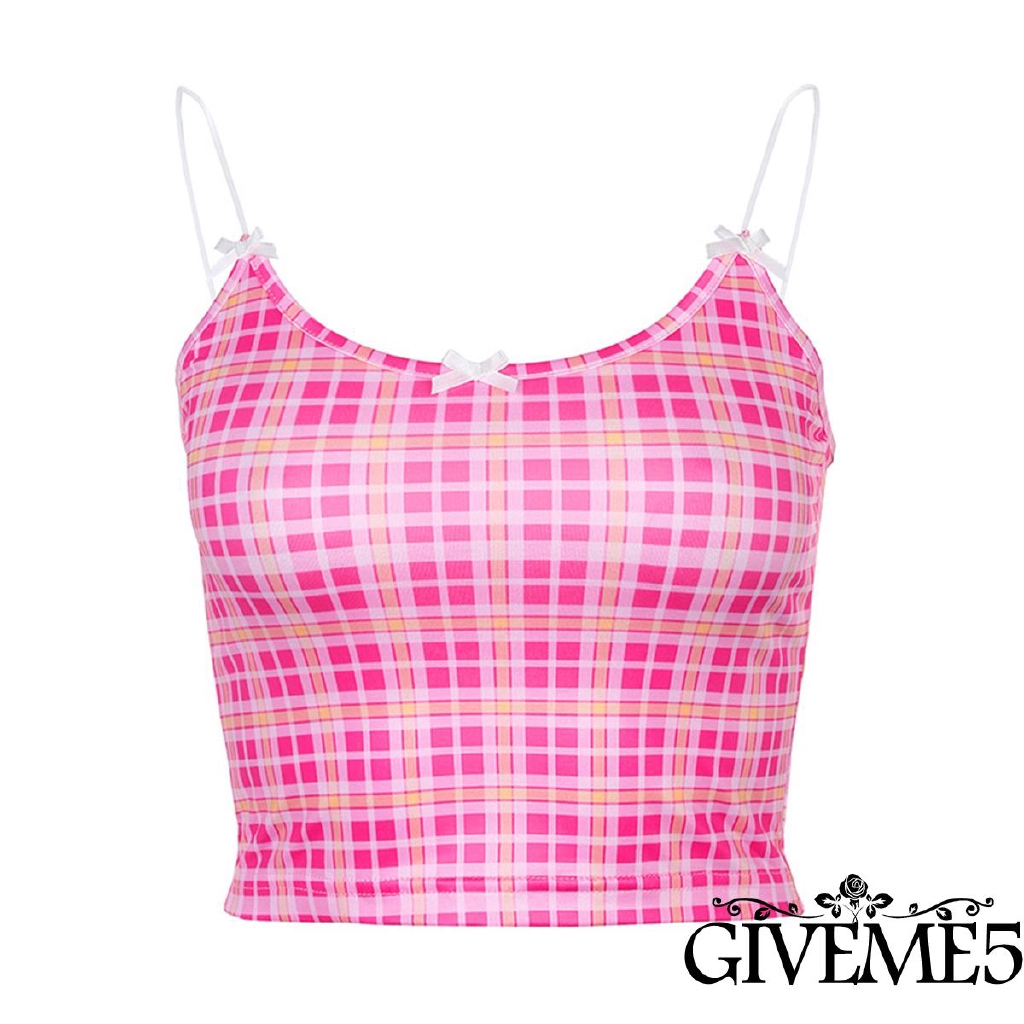 Áo Croptop Sát Nách Hoạ Tiết Ca-Rô Phối Nơ Nữ Tính