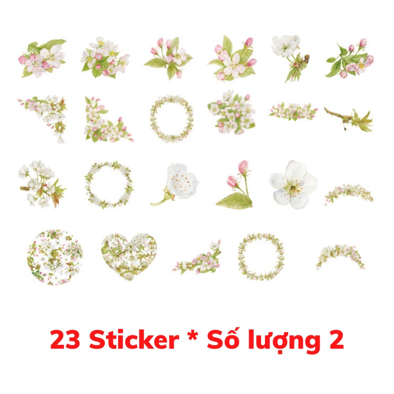 Hộp 46 Sticker Dán Nụ Hoa Anh Đào Trang Trí Sổ Tay Làm Đồ Handmade (Shop J-ArtPens)