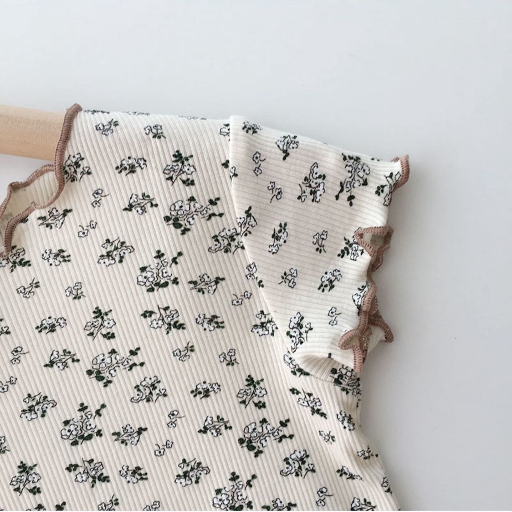 Bộ Đồ Ngủ Hai Mảnh Áo Tay Ngắn In Hoa + Quần Ngắn Thời Trang Mùa Hè Hàn Quốc Hàng Mới Dành Cho Bé Gái