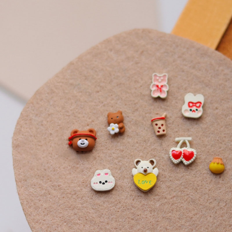 Phụ Kiện Trang Trí Móng Tay 3D Bằng Hợp Kim Hình Gấu / Trà Sữa / Thỏ / Cherry Dễ Thương