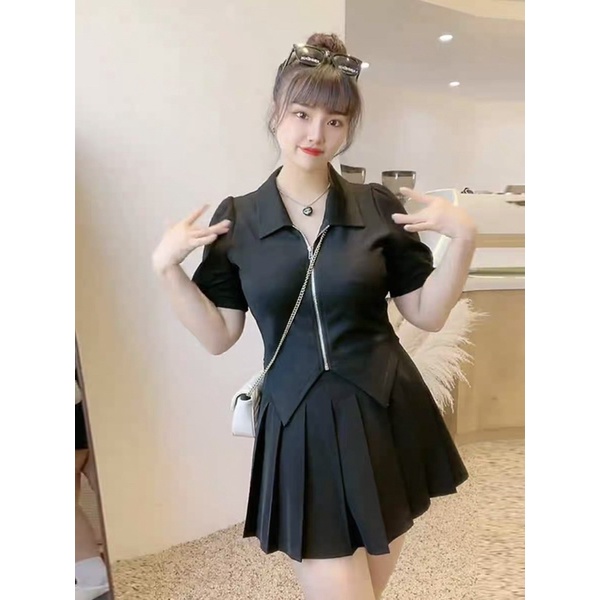 Áo thun kiểu cổ trụ croptop khoá kéo bigsize 55-90kg ( bèo béo bigsize )
