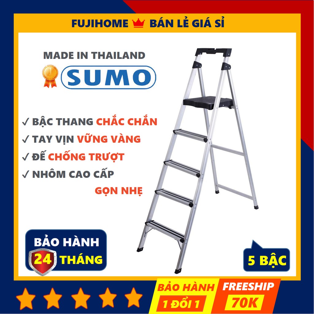 [BH 24 THÁNG] Thang ghế nhôm tay vịn chữ A 5 bậc xếp gọn ADVINDEQ ADS-605, thang chữ A gia đình đa năng rút gọn tiện lợi