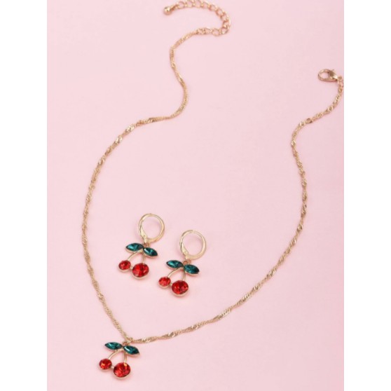 Bộ trang sức vòng cổ bông tai hình trái cherry