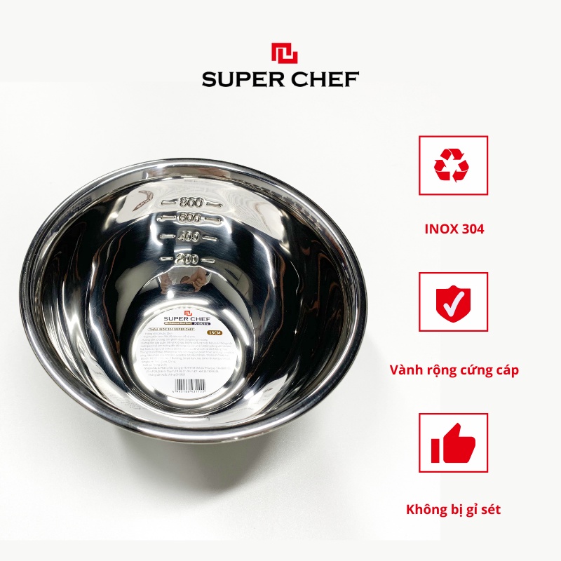 [Mã BMBAU50 giảm 7% đơn 99K] Thau Inox Dày Thành Cao Đo Thể Tích Super Chef Siêu Bền, Tiện Lợi