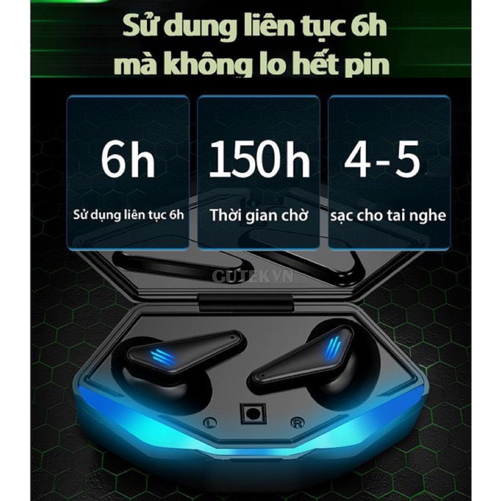 Tai nghe bluetooth gaming không dây Gutek K55 tws 5.0 có mic chơi game độ trễ thấp bass mạnh