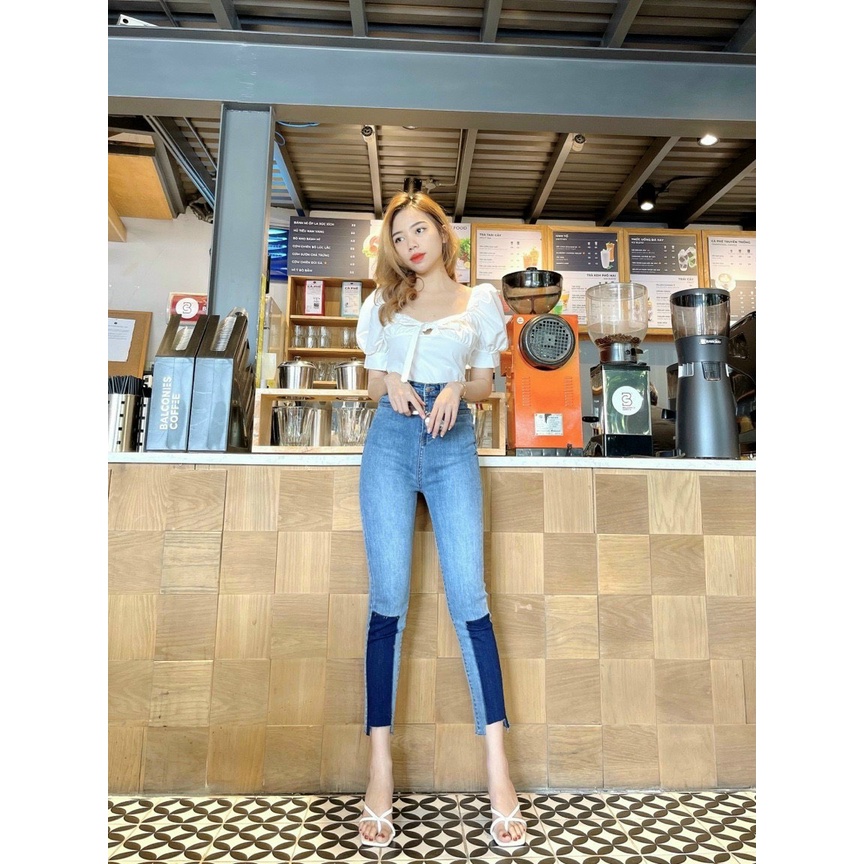 Quần jean dài loang màu, lưng cao, co dãn mạnh dành cho Bigsize 4105