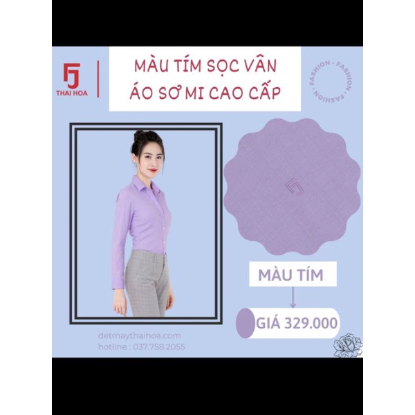 Áo sơ mi nữ Thái Hòa màu tím nhạt vải sợi tre co giãn tốt.