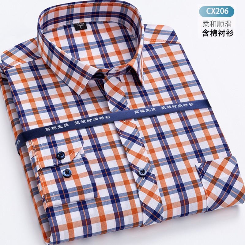 Áo Sơ Mi Nam Tay Dài 35% cotton Họa Tiết Sọc Caro Thời Trang