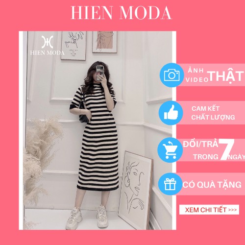 Váy len xuông dáng dài , Váy len cổ 3 phân ngắn tay