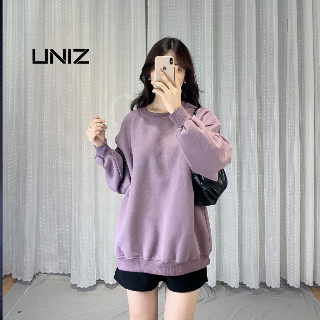 ( Ảnh thật ) Áo hoodie nỉ bông mặc nam nữ dáng rộng , dáng dài trơn cổ tròn hàng nỉ đẹp UNIZ Aosweater876/P4