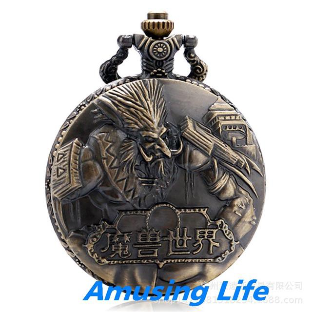 Quartz Pocket Watch Nhà Máy Cung Cấp Trực Tiếp Màu Xanh Lá Cây Lật World Of Warcraft Chủ Đề Kèm Vòng Cổ Tỳ Hưu Thạch Anh