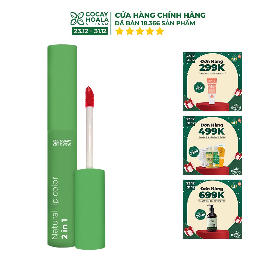 Son kem lì hữu cơ cà chua Cocayhoala Mềm mịn lâu trôi - Dưỡng môi 2in1 Bền màu cả ngày - 2.5g