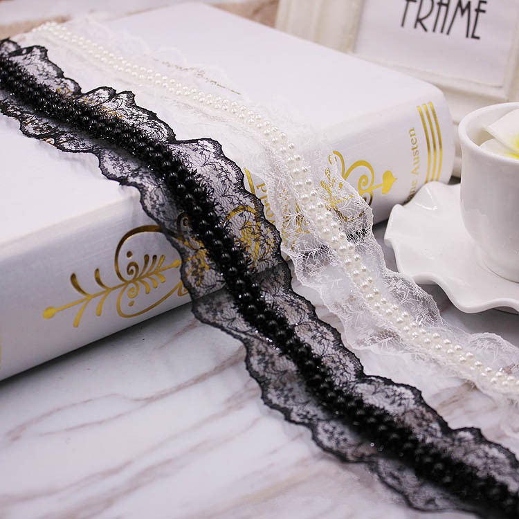Dải dây ren đính ngọc trai giả dùng để trang trí thủ công