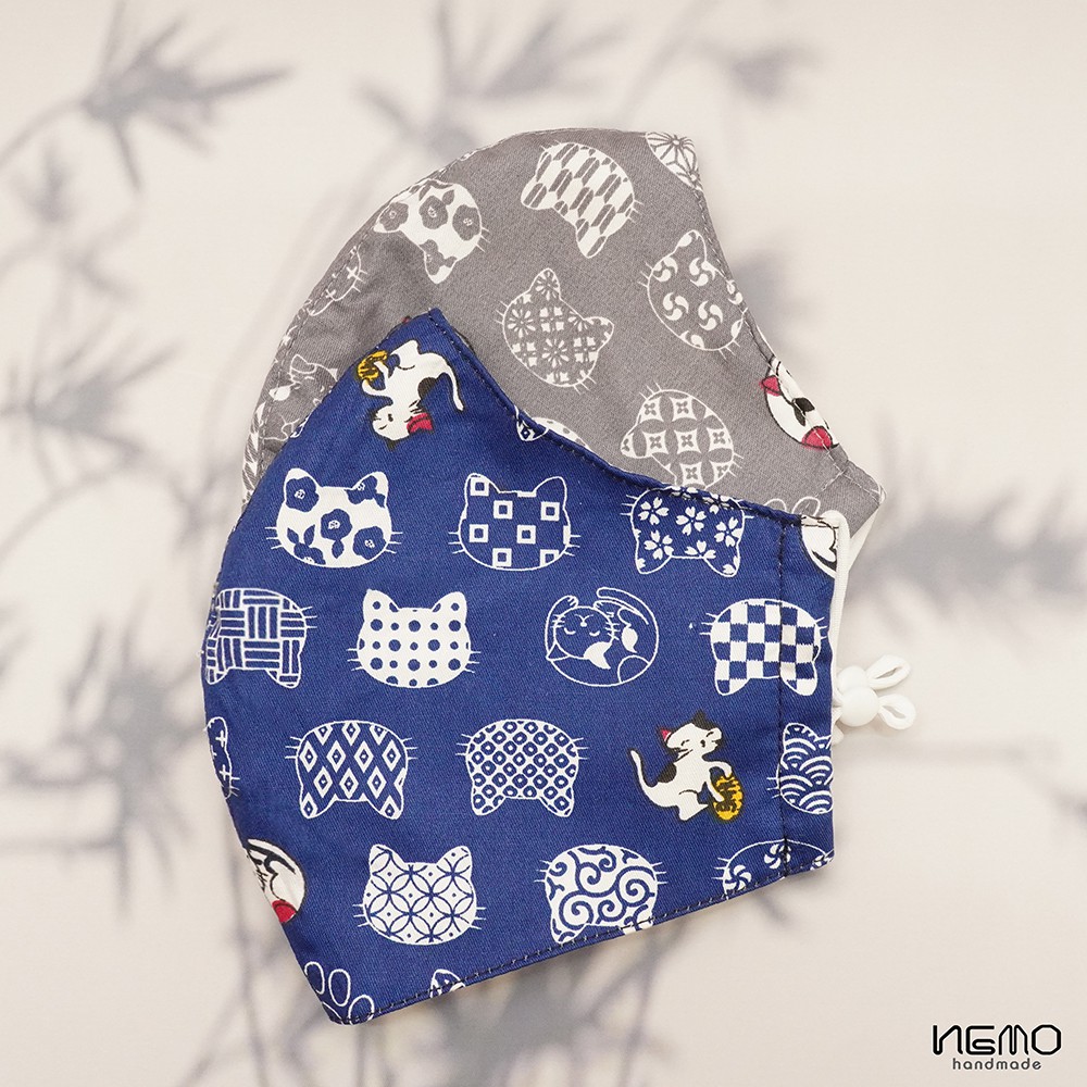 Khẩu trang vải 3 lớp chống nắng, chống bụi, vải mềm mịn cực mát, họa tiết mèo - Nemo Handmade KTMNB2M