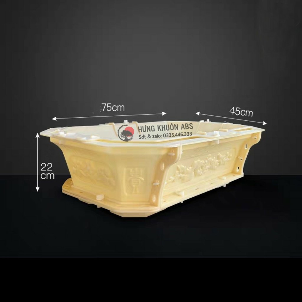 Khuôn Đổ Chậu ABS Siêu Bền Chữ Nhật 75 Đầy Đủ Lòng Trong + Đáy Tặng Búa Cao Su