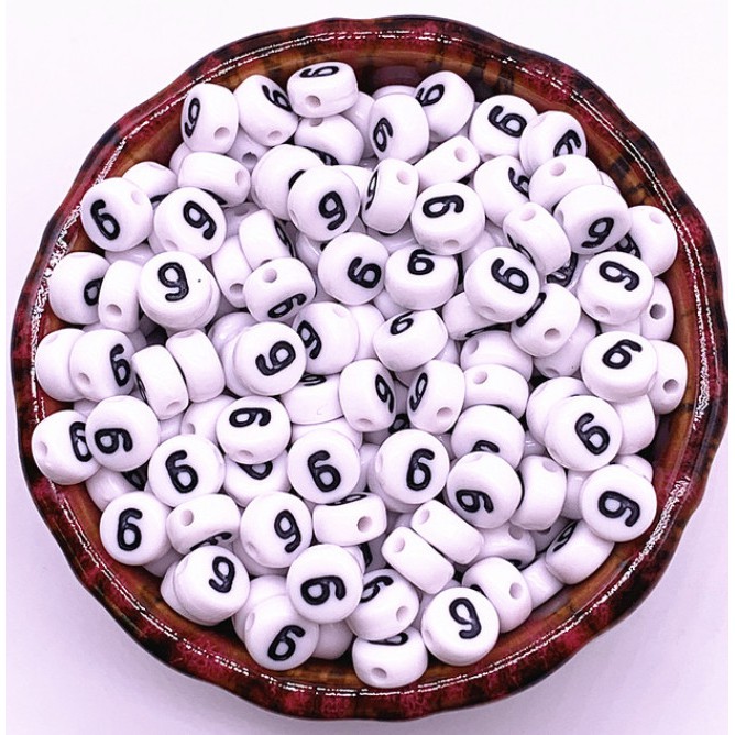 Bộ 100 hạt tròn 7x4mm in số dùng làm trang sức thủ công