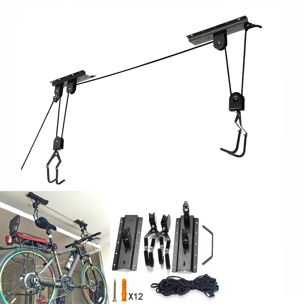 Móc Treo Xe Đạp, Xe Đạp Leo Núi MTB Lên Trần Nhà Với Dây Kéo Ròng Rọc Chịu Tải Đến 60Kg Tiết Kiệm Không Gian Tiện Dụng