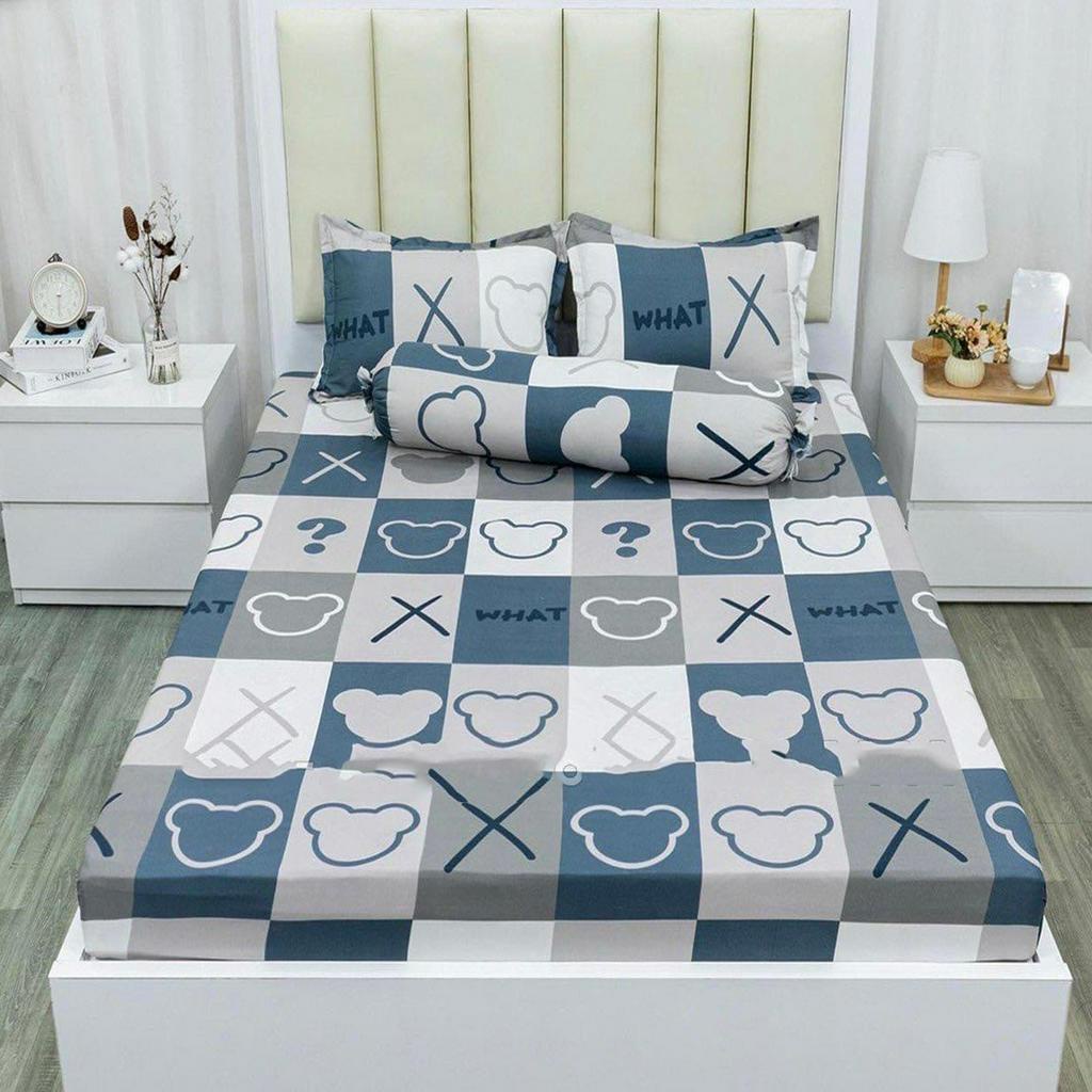 Sét 3 món Ga trải giường, Ga chun bọc đệm kèm 2 vỏ gối đầu, Nhiều kích thước ga mẫu BÒ XÁM vải Cotton Poly mềm mại