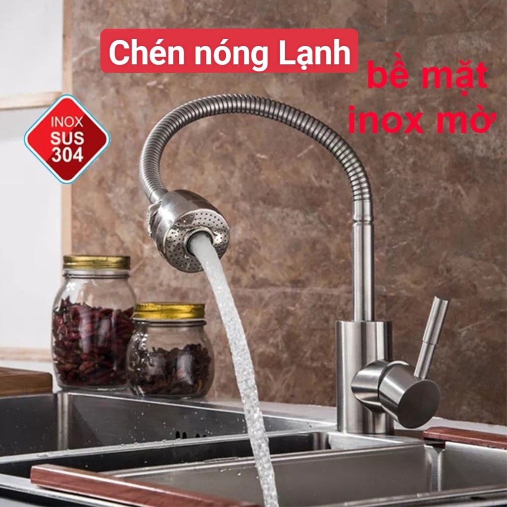 Vòi rửa chén lạnh-nóng lạnh lò xo dẻo inox 304 đầu chỉnh tăng áp 2 chế độ