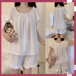 Bộ ngủ mặc nhà màu trắng tiểu thư siêu dễ thương