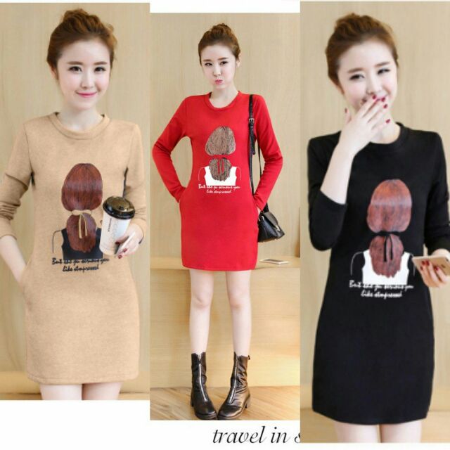 Đầm suông cô gái tay dài