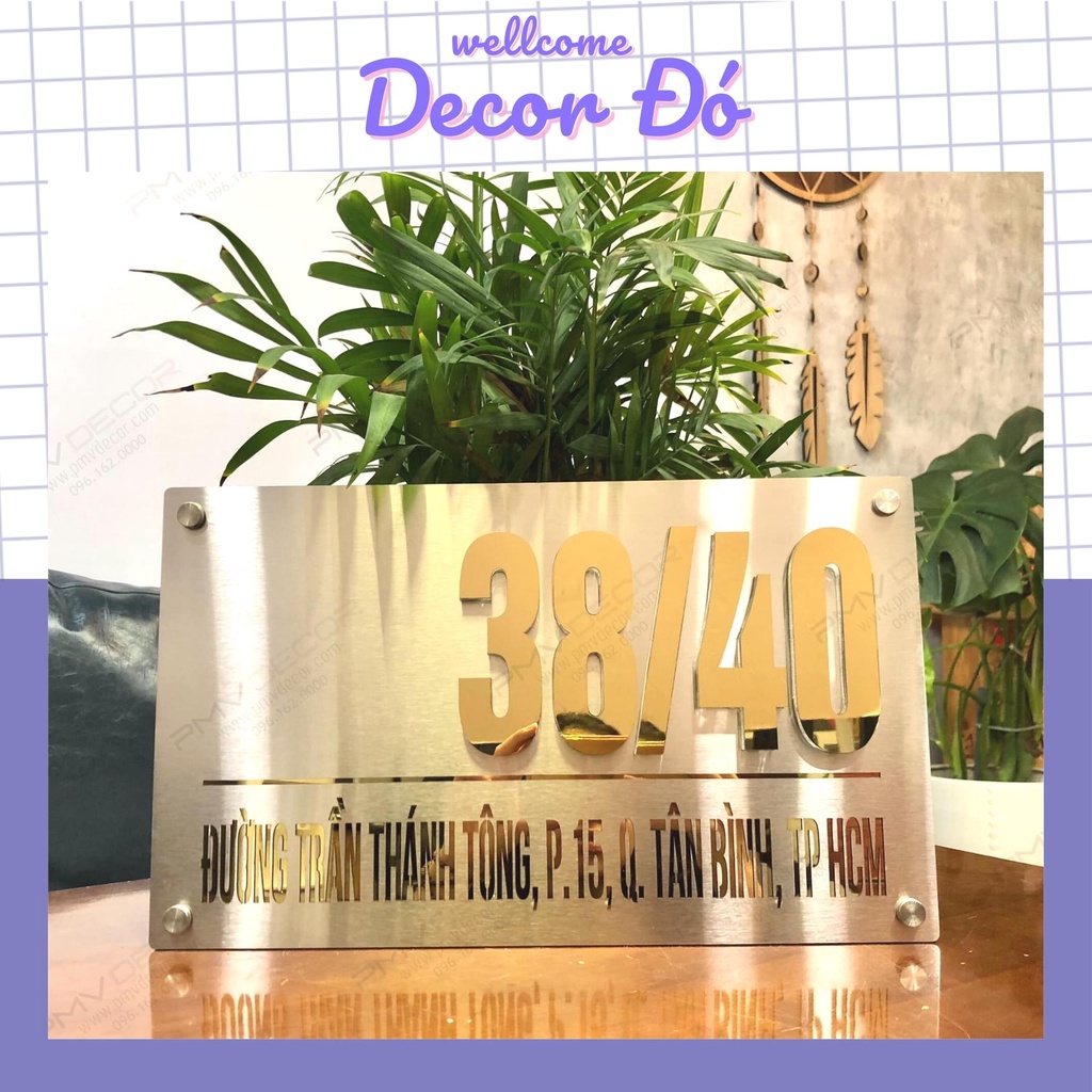 Bảng Số Nhà Inox + Số nổi 10mm + Mica đen . Thiết kế theo yêu cầu, Hình chữ nhật , elipse