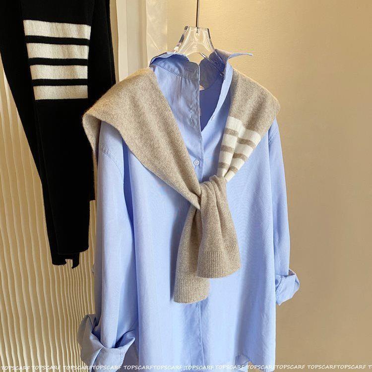 Khăn Choàng Len cashmere Dệt Kim Bốn Thanh Họa Tiết Sọc Kèm Khăn Choàng Vai Nhỏ Điều Hòa Không Khí Phòng Khách m