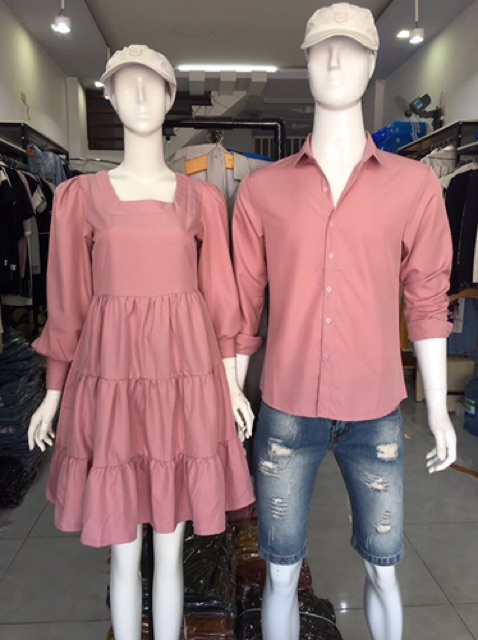 SET ĐỒ ĐÔI NAM NỮ ĐẸP COUPLE TINA SET ĐỒ CẶP NAM NỮ - DÁNG VÁY BABY DOLL MÀU HỒNG PASTER SIÊU XINH CHO CÁC CẶP ĐÔI