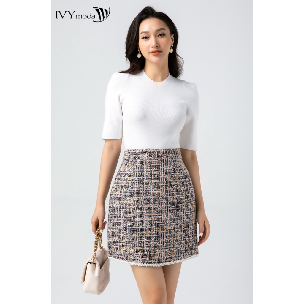 Chân váy tweed kẻ IVY moda MS 31B9014