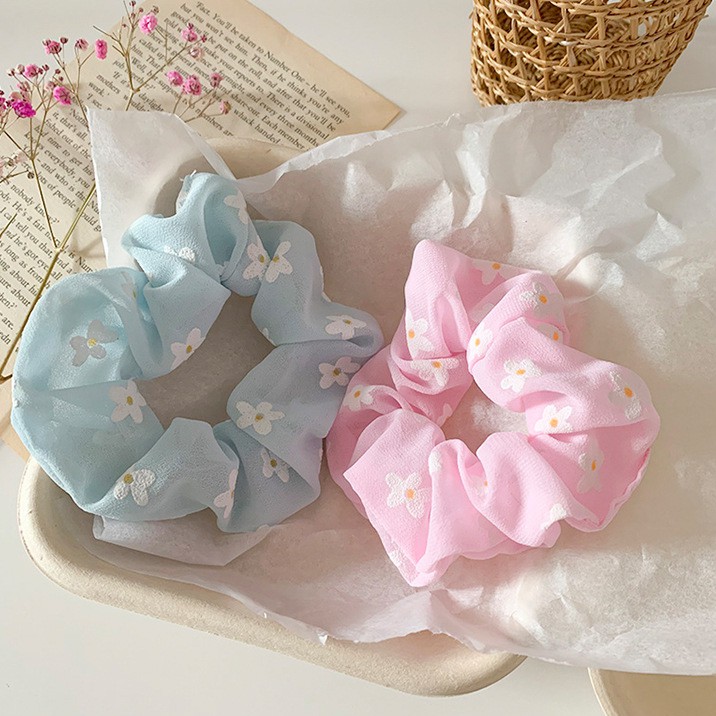 Dây Cột Tóc Scrunchies Vải Voan Cúc Tròn Daisy Mini Pastel Hot Trend