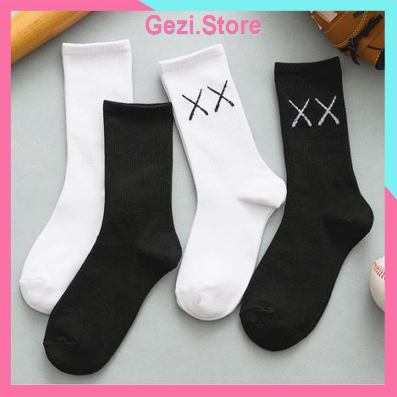 Tất nam nữ cao cổ unisex có chữ X trơn trắng đen nhiều màu, Vớ Unisex Nam nữ cổ cao cổ ngắn