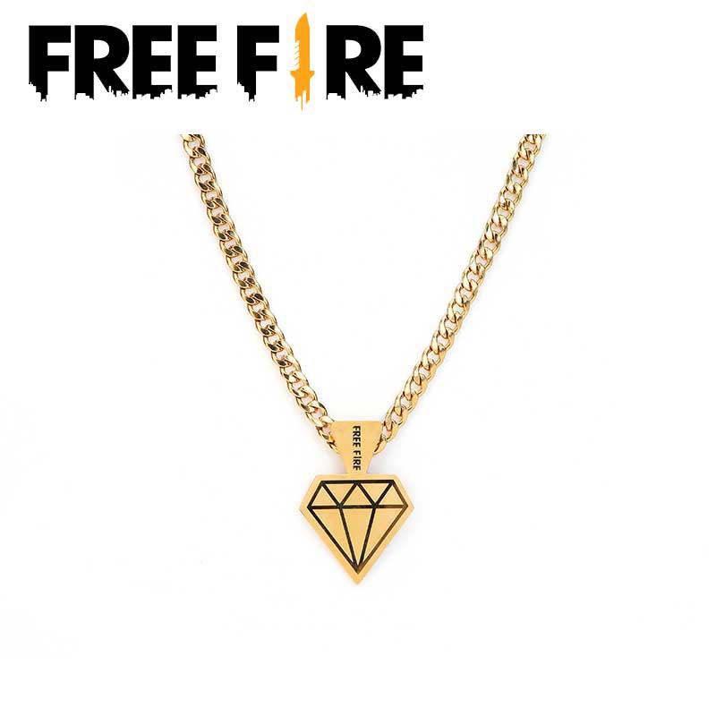 Free Fire Necklace Diamond Pattern Golden Cool Hip Hop Funky Punk 130cm Tail Chain