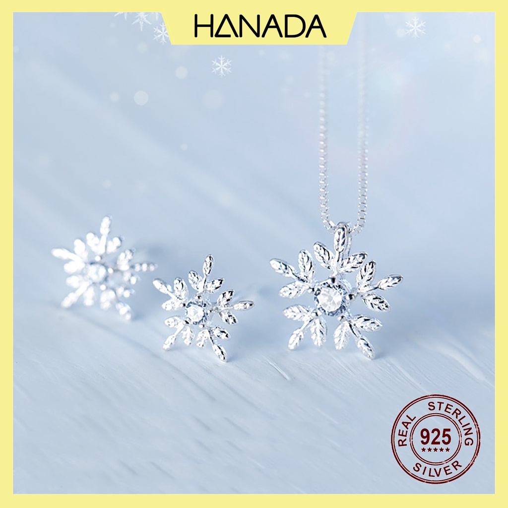 Dây Chuyền Bạc 925 Hanada 0152 Vòng Cổ Nữ Hoa Tuyết 5 Cánh Đơn Giản