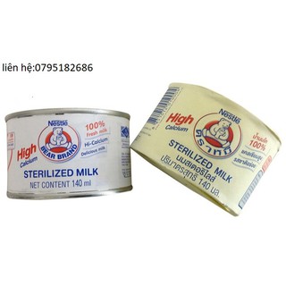 Lon sữa tươi gấu Nestlé Thái Lan xanh/vàng Tiệt trùng không đường 140ML