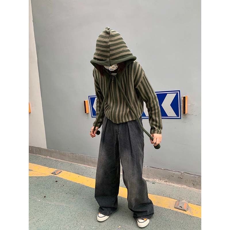 Áo Sweater Có Mũ Trùm Dáng Rộng Họa Tiết Kẻ Sọc Dọc Phong Cách Hàn Quốc Thời Trang Xuân Thu 2022 Mới Cho Bạn Gái