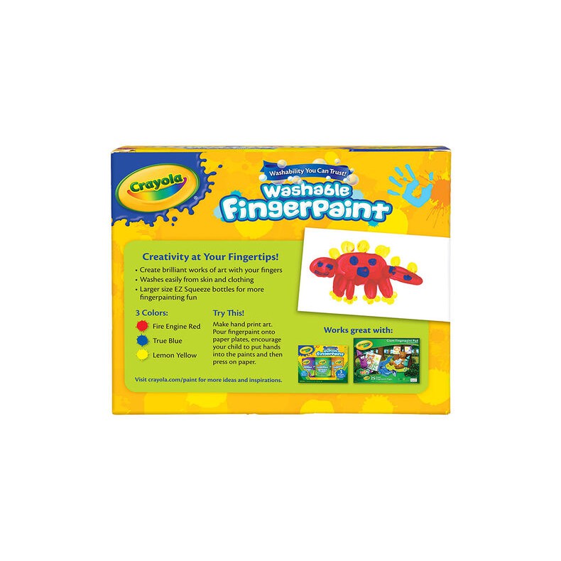 Bộ 3 hũ sơn bằng tay 236ml Crayola FingerPaint Dễ tẩy rửa, Màu cơ bản (Đỏ, vàng, xanh lam) - 551310