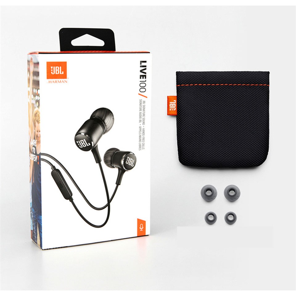 Tai nghe nhét tai JBL LIVE 100 âm thanh stereo có dây cổng 3.5mm với micro