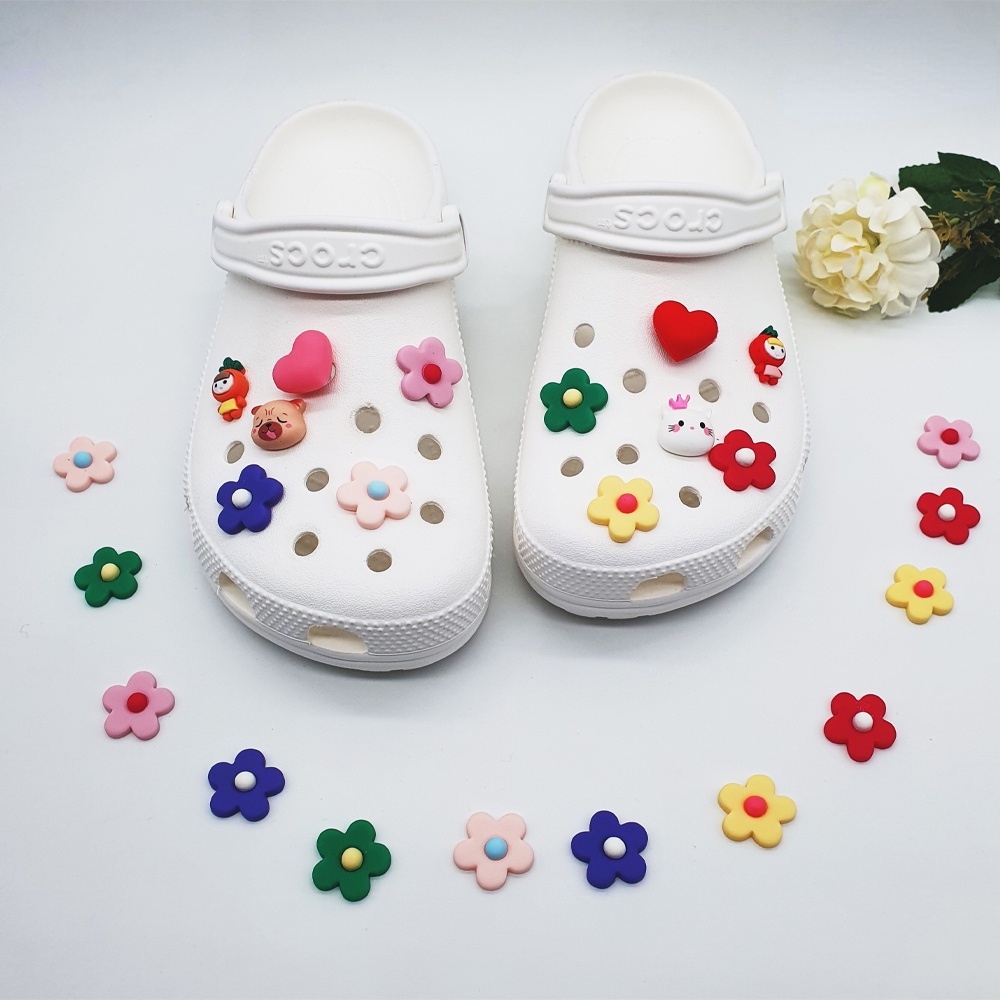 Cutie Phụ Kiện Nút Giày Crocs Hình Hoa (Màu Đỏ / Hồng Nhạt / Hồng Sâu / Tím / Vàng Sâu / Xanh Lá) Diy Có 6 Màu Để Trang Trí