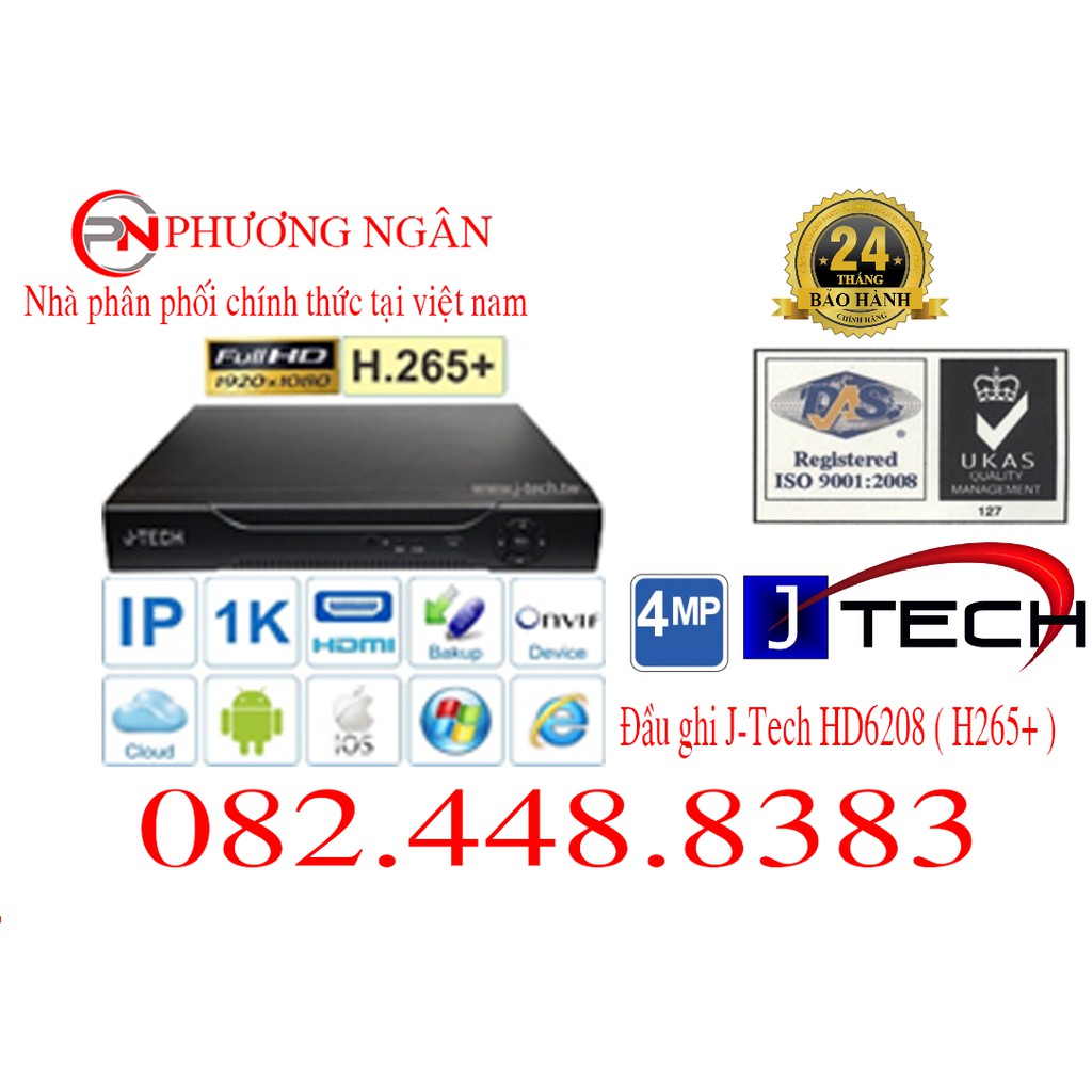 Đầu ghi J-Tech HD6208 ( H265+ ) 8 KÊNH CAMERA IP 4MP - 4 KÊNH CAMERA IP 5MP + ổ cứng 500G