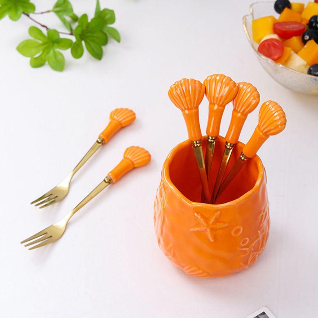 Nĩa Ăn Trái Cây Bằng Thép Không Gỉ Với Tay Cầm Bằng Sứ Dễ Thương
