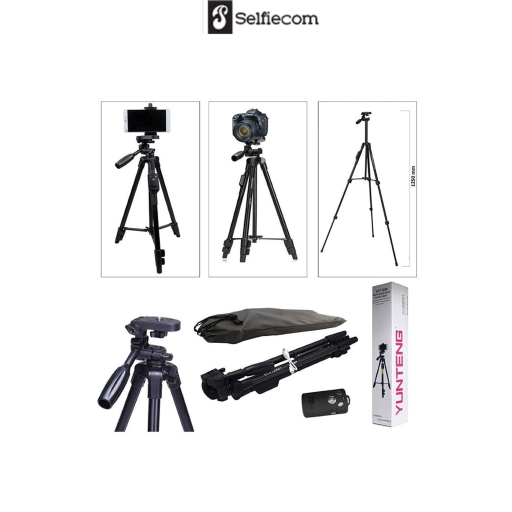 Chân đế điện thoại, chân đế máy ảnh, tripod YuntengVCT 5208 kiêm giá đỡ có remote Bluetooth điều khiển chụp từ xa