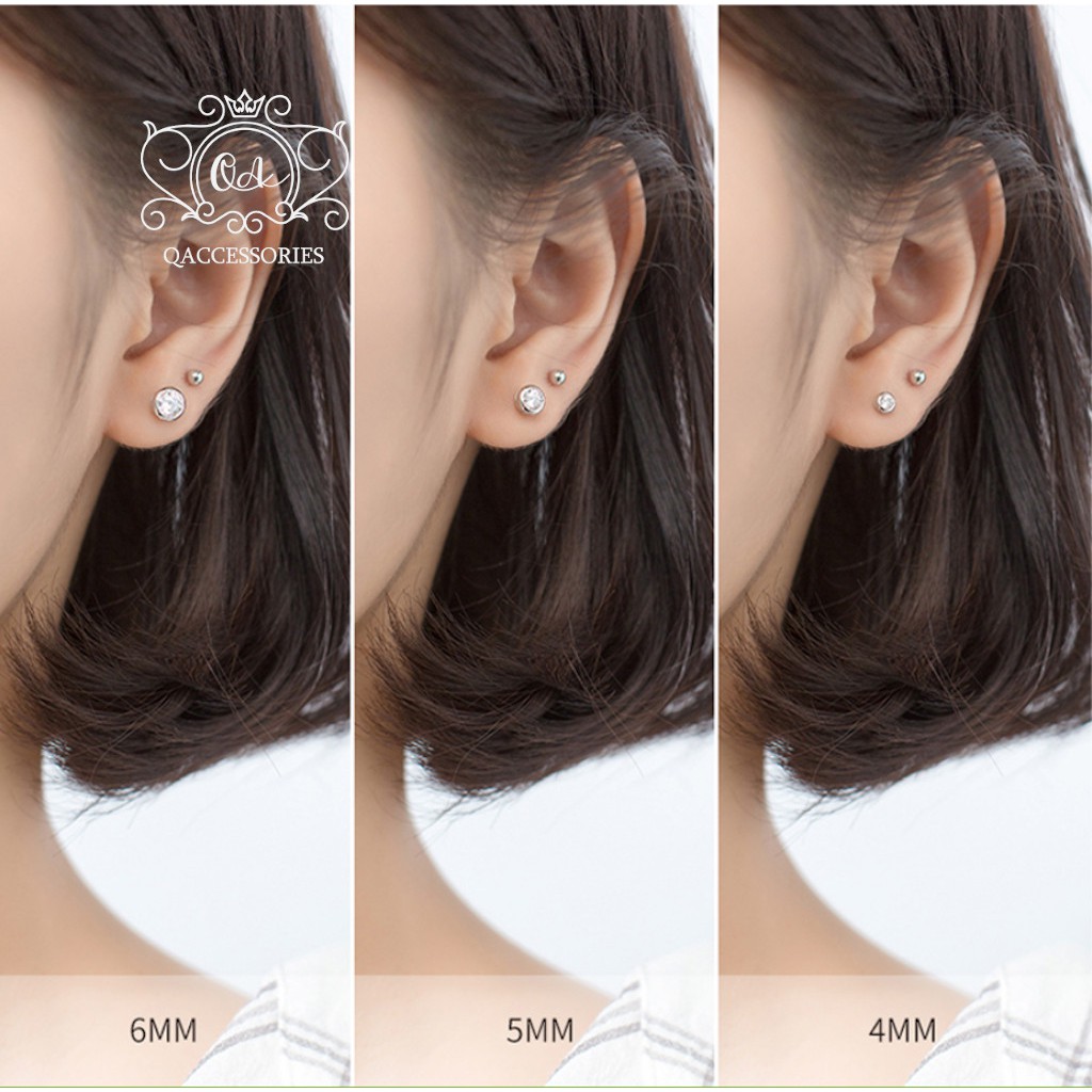 Bông tai bạc 925 nụ đá bản dày khuyên nam nữ tối giản S925 STUD Silver Earrings QA SILVER EA190807