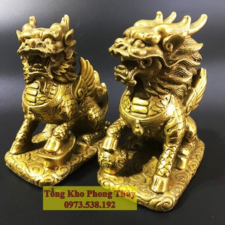 Cặp kỳ lân ngồi bệ vuông đồng nguyên chất