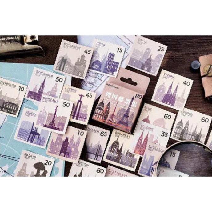 Bộ 45 Sticker Tem Thư Cổ Điển E55