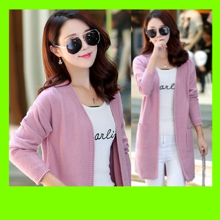 Áo Khoác Len Cardigan Dáng Dài Phong Cách Hàn Quốc