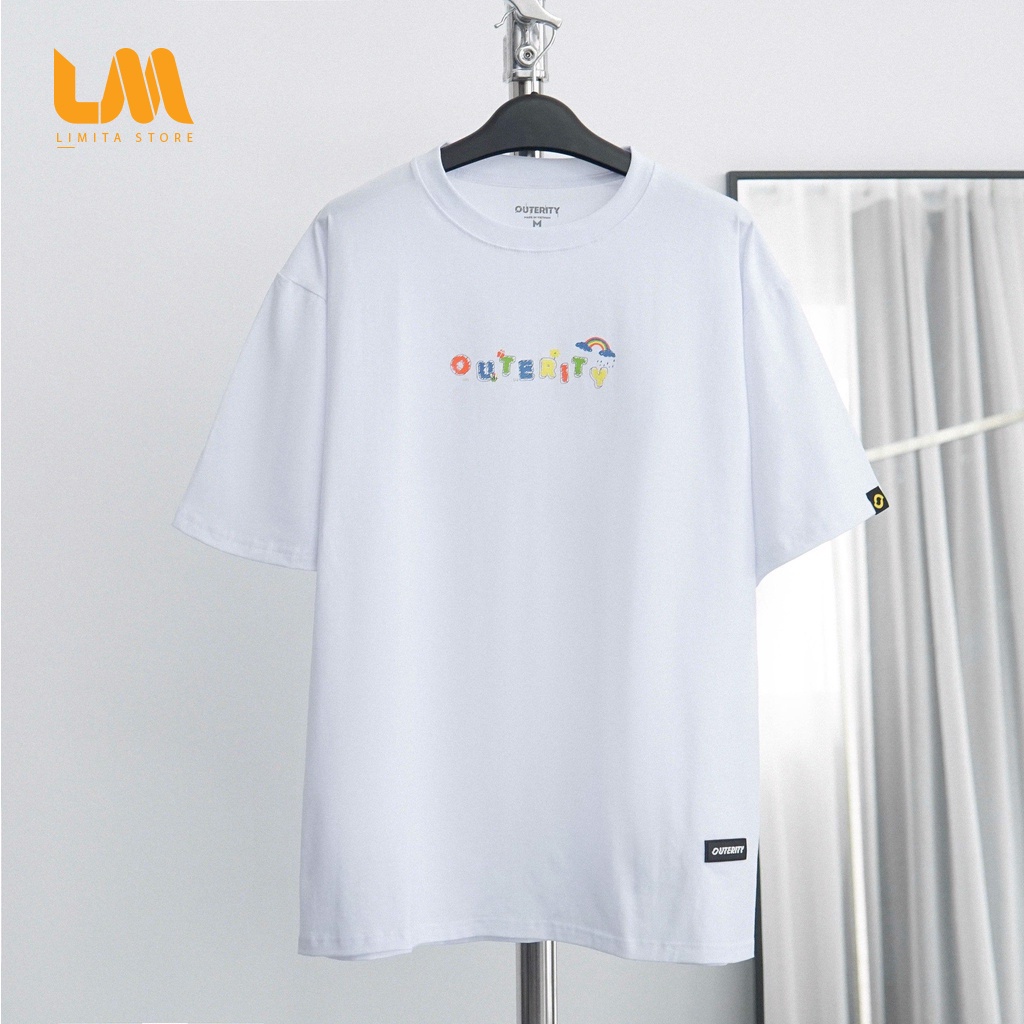 Áo Thun OUTERITY-WHITE- Tay lỡ nam nữ, áo phông Oversize Limita store (V203)