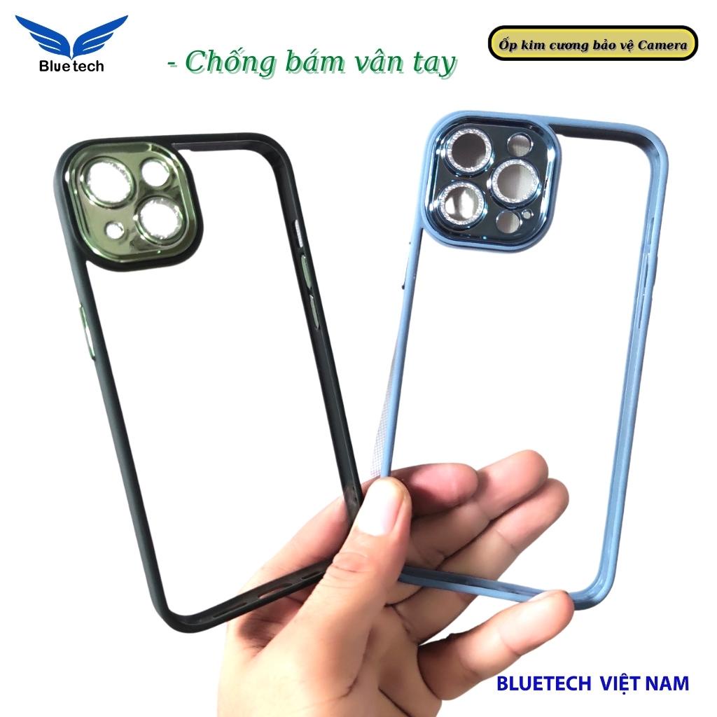 Ốp iphone cao cấp viền đá bảo vệ camera, ốp viền cứng mặt lưng trong suốt chống ố, vân tay Cho iPhone X - 14 ProMAX