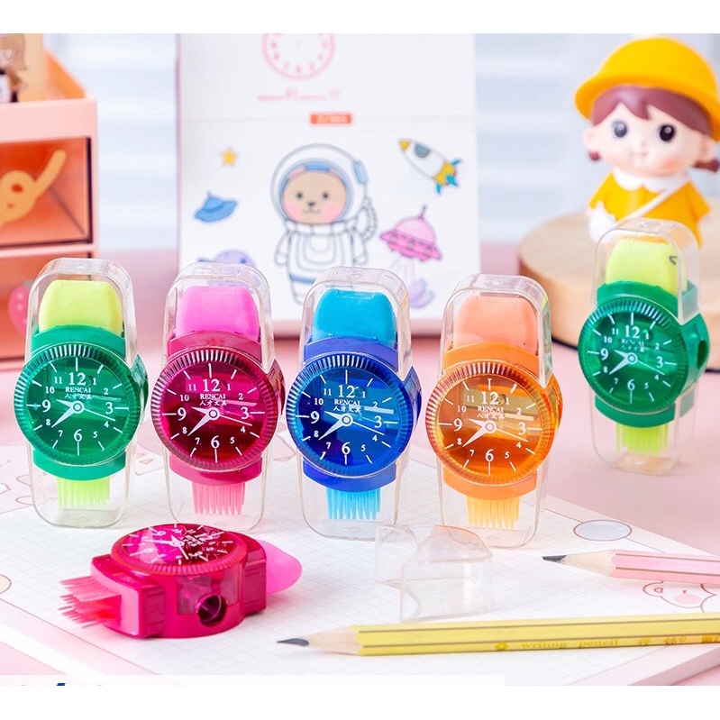 Gọt Bút Chì VPPT&amp;T Hình Đồng Hồ Kèm Tẩy Và Chổi DH0191