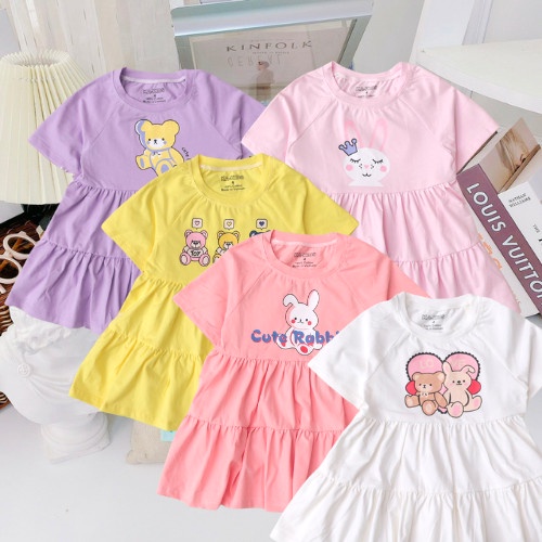 Váy bé gái thun 10-30kg cotton 100% xòe xinh xắn, đầm cho bé mặc hè trẻ em size đại 1 2 3 4 5 6 tuổi Đ002