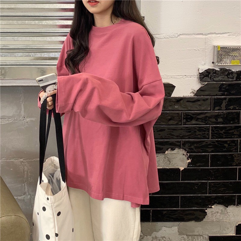 Áo thun nữ dài tay form rộng xẻ tà style Hàn Quốc trẻ trung cá tính HOT 2020